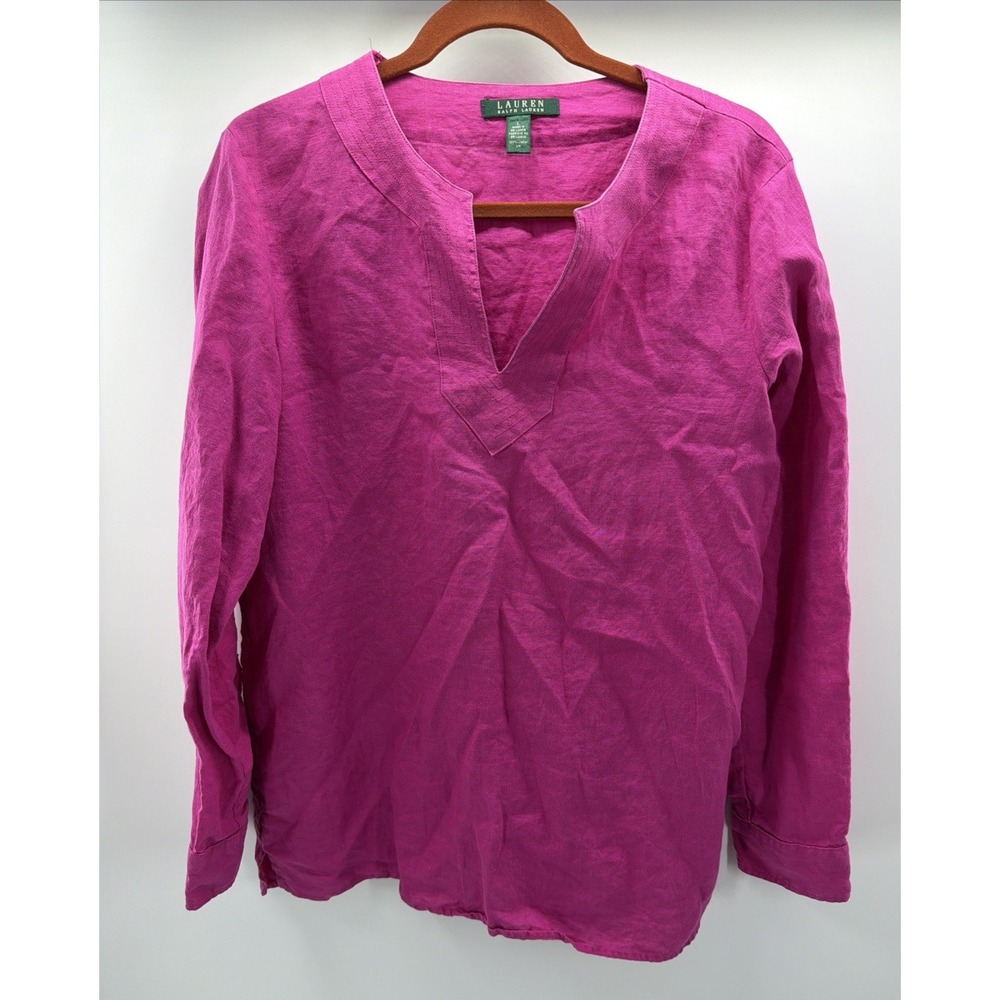 Lauren Ralph Lauren Linen Tunic L Fuchsia Preppy VTG 90s Boho Y2K